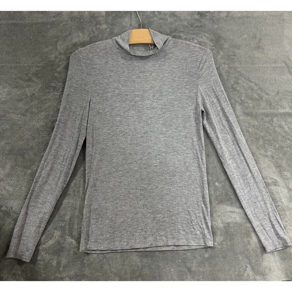 Mango Heather Gray Mock Neck Long Sleeve Shirt Lightweight Basic Top Size Small
